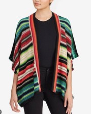 LRL Ralph Lauren Open Pancho Cardigan Sweater Serape Striped Shawl Western Large
