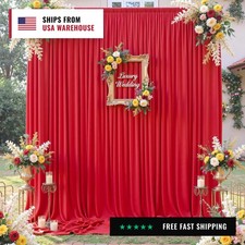 10 12ft Wrinkle Free Red Backdrop Curtain for Wedding Parties,2 Panels 5 12ft Lo