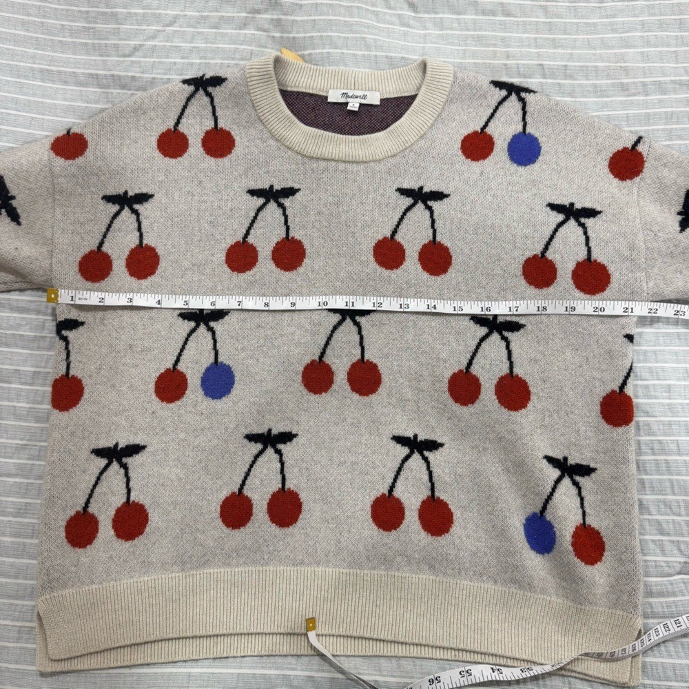 Madewell small Cherry Patterned Cream Sweater - image 5