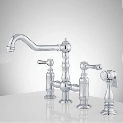 New Chrome Delilah Deck Mount Bridge Faucet with Side Spray & Lever Handles by