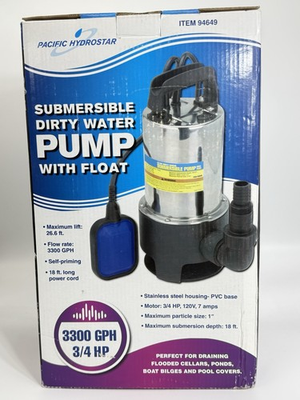 #ad Pacific Hydrostar 3300 GPH 3 4 HP Submersible Dirty Water Pump Float 94649 $94.00