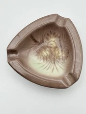 Small Triangle Vintage Ashtray Pinecones Hand Painted & Signed Japan J Watson 3”
