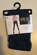 HUE STUDIO Women's Distressed Denim Mid Rise Leggings Midnight Rinse SMALL