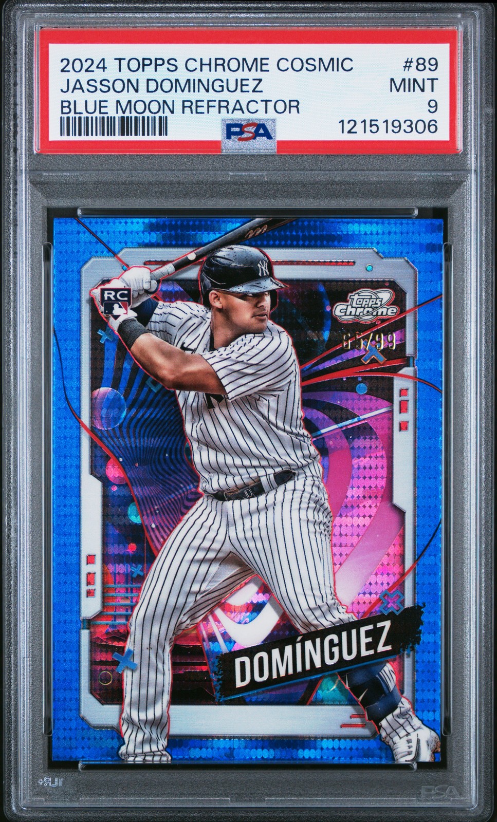 2024 TOPPS COSMIC CHROME BLUE MOON REFRACTOR #89 JASSON DOMINGUEZ 65/99 PSA 9