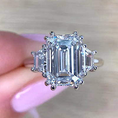 Damen-Verlobungsring Smaragdschliff 6,20 kt IGI Lab Created Diamant 14 K...