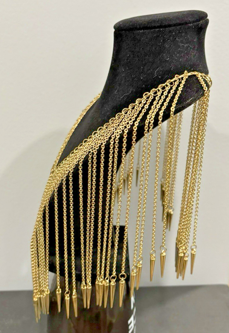 HEAVY Gold Tone Statement Multichain Waterfall Bi… - image 8