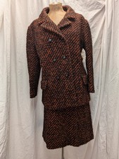 Vintage 1960's Black Orange Thick Wool Skirt Suit Size Large