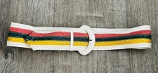 VINTAGE 80's Woven Multicolor Striped Retro Metal Buckle Belt 40