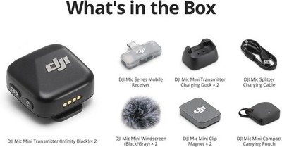 DJI Mic Mini (2 TX + 1 Mobile RX), Wireless Lavalier Microphone