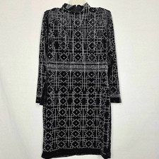 Black Velvet Rhinestone Studded Long Sleeve Dress XL