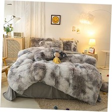 Shaggy Plush Duvet Cover Set Super Soft Fluffy Faux Fur King Gray White Ombre