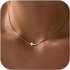 Cross Necklace for Women Gift For Her 14K Gold Plated Dainty Pendant Choker