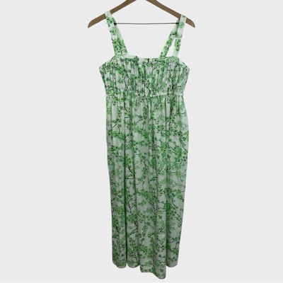 J. Crew Lime Cherry Blossom Floral Gathered Tank Midi Dress Size 8