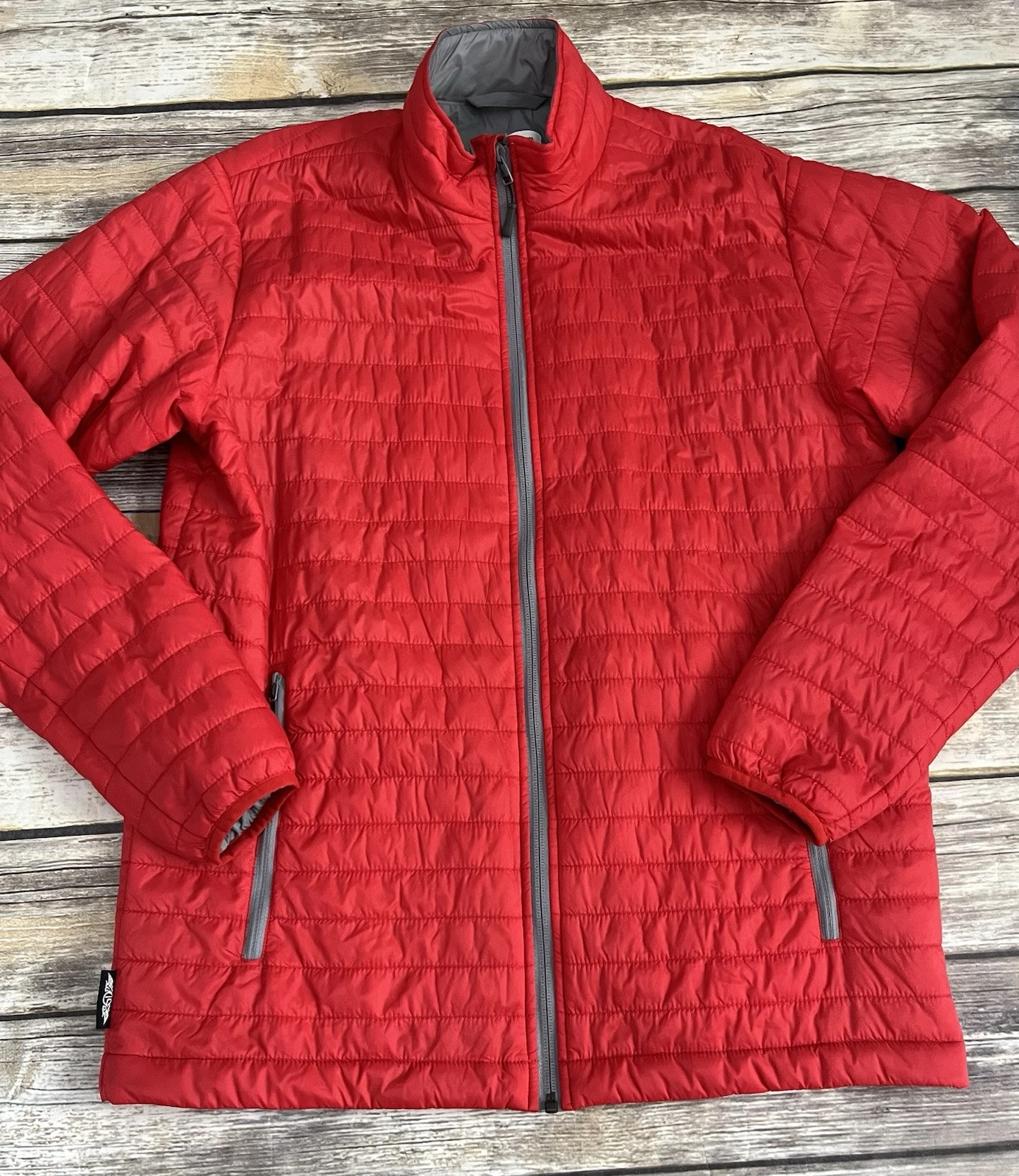Straight Down Mens Red Puffer Full Zip Jacket Coat Thermal Fill Quilted sz S