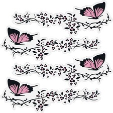 Butterfly Flower Car Decals, 2 Sets Vinyl Stickers, Clear Background Side