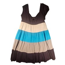 INC International Concepts Petite Tiered Colorblock Keyhole Dress Navy Blue L
