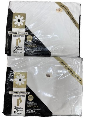 2 NOS Penn-Prest Percale JC Penneys Double Bed Sheet Set Flat 60s Vtg 81 x 104