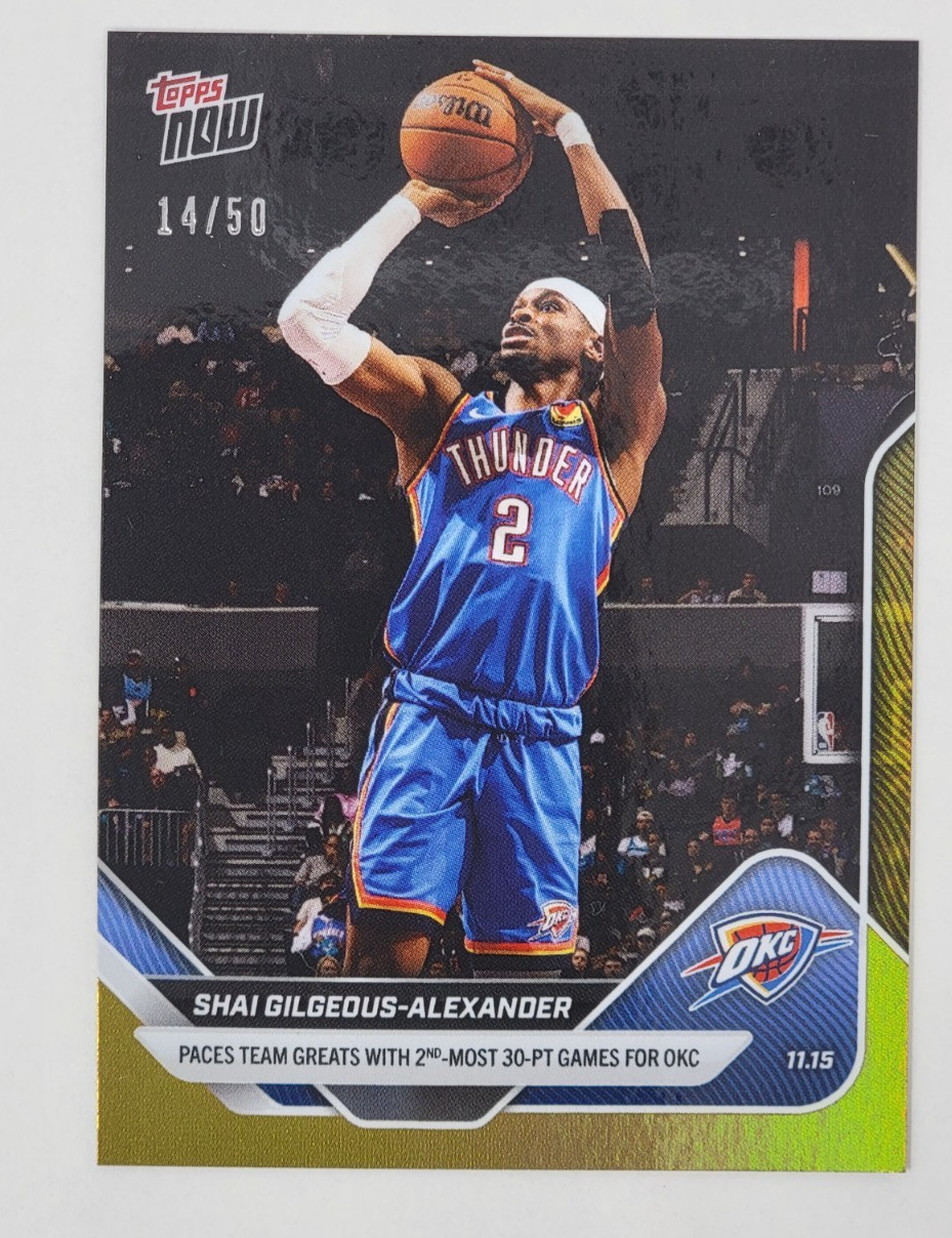 Shai Gilgeous-Alexander 2nd Most 30 Pt Gms 2025-26 NBA Topps NOW #56 - Gold /50