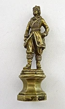 Early 19C Figural Brass Wax Seal with Motto Virtus et Fides "Virtue & Faith"