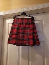 Vintage Y2K Expressions Girls Skirt Sz 10/12 Red Plaid Pleated Elastic Waist