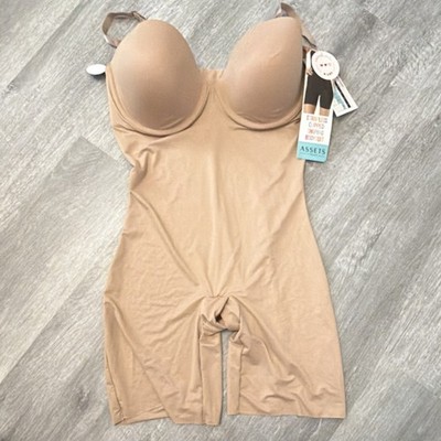 Assets Beige Shapewear Bodysuit One Piece Built-In Bra Adjustable Straps L