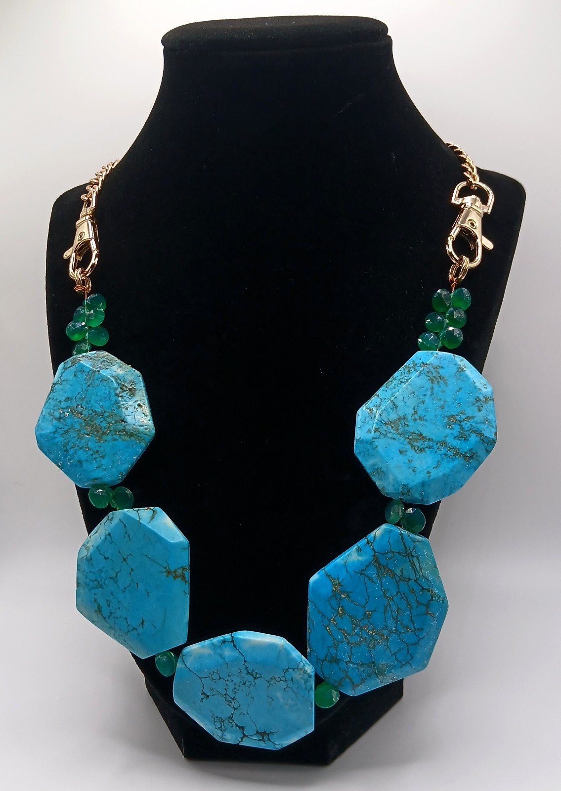 Handcrafted Statement Turquoise Octagon Beaded Ne… - image 1