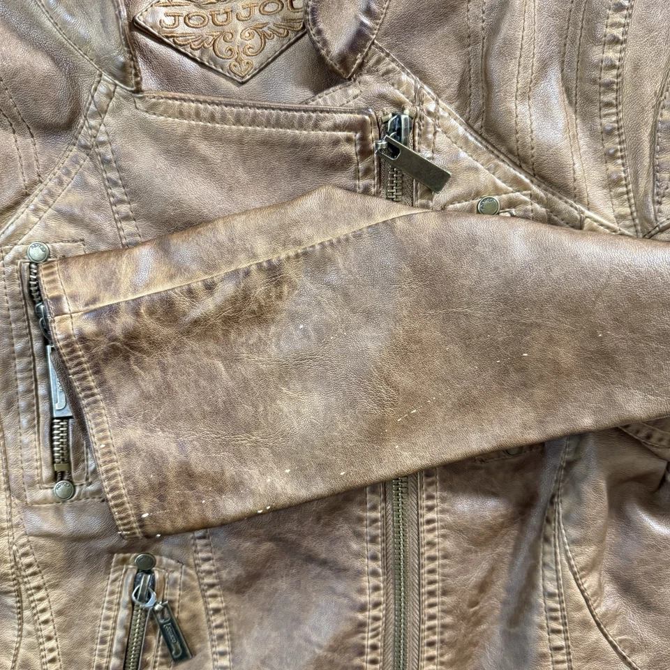 JouJou Faux Leather Moto Jacket Brown Zip Up Women’s M 10/12 Biker Style Vegan - Image 4 of 4