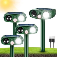 4Pack Solar Ultrasonic Cat Repellent Outdoor Animal Repellent with Flash Ligh...