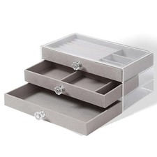 Acrylic Jewelry Organizer with 3 Drawers   Clear Anti-Oxidation Storage Bo