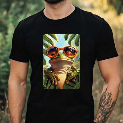 Mens Frog Sunglasses Print Cotton T-Shirt Size XS to 5XL