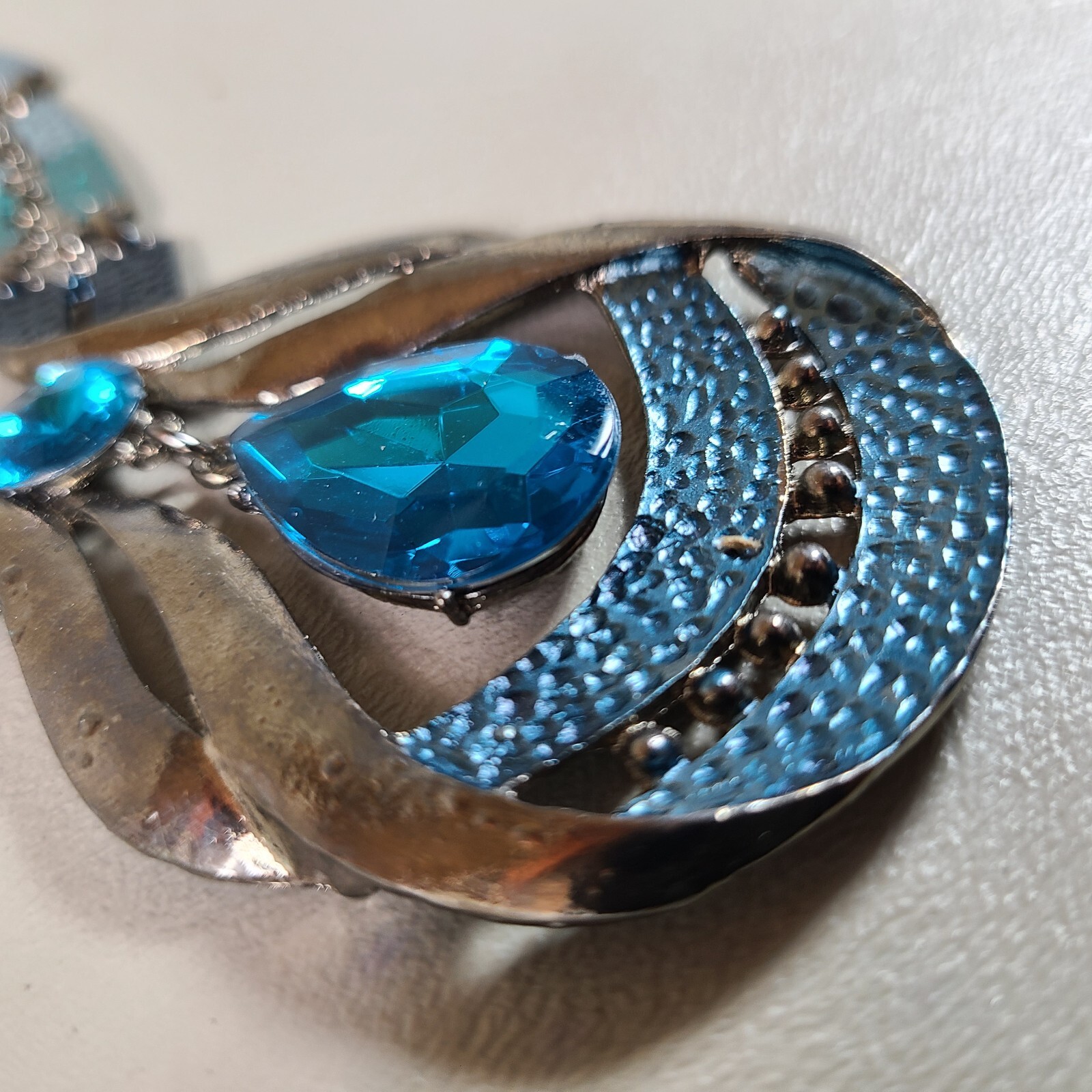 Statement Large Necklace And Dangle Earrings Blue… - image 2