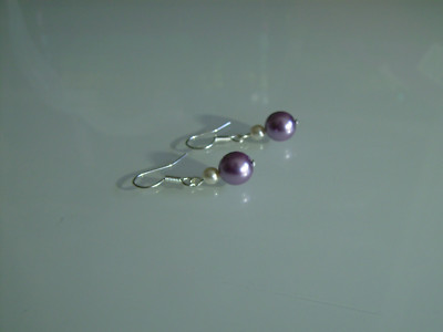 Boucles D'oreilles Perles Ivoire & Violet Clair - Pour Mariée, Soirée - Neuf Avec étiquette