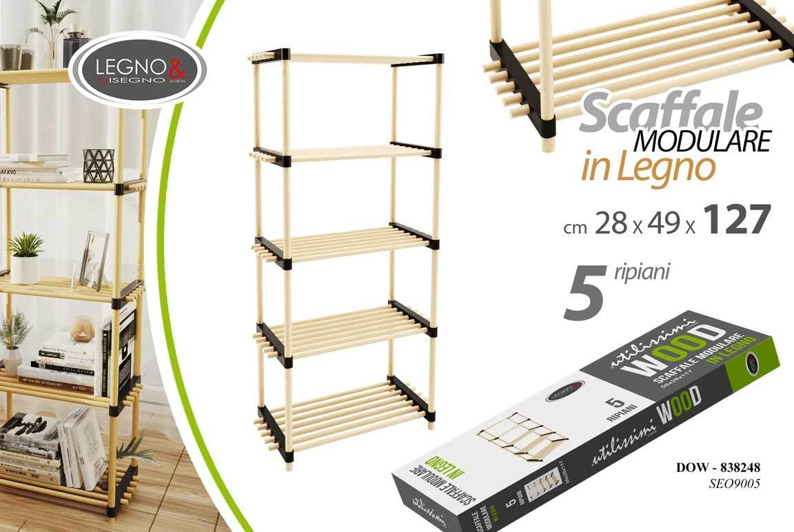 JSB Libreria A 5 Ripiani In Metallo, Bianco, Dimensioni 39,9x26,9x136,9 Cm, Carico Massimo 13,6 Kg Per Ripiano, Versatile Per Bagno Cucina Soggiorno