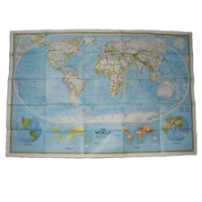 Vintage National Geographic Map THE WORLD Political Physical Nat Geo 1994