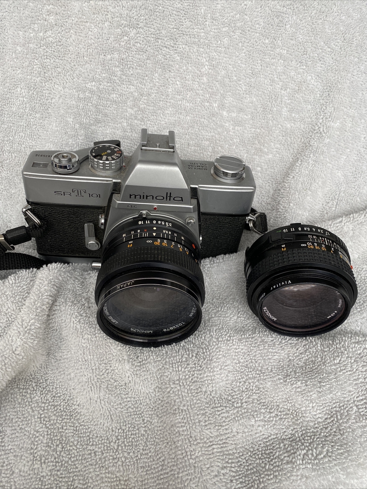 MINOLTA SRT101 35mm SLR FILM CAMERA WITH 50mm 1.7 And 28 3.5 MC