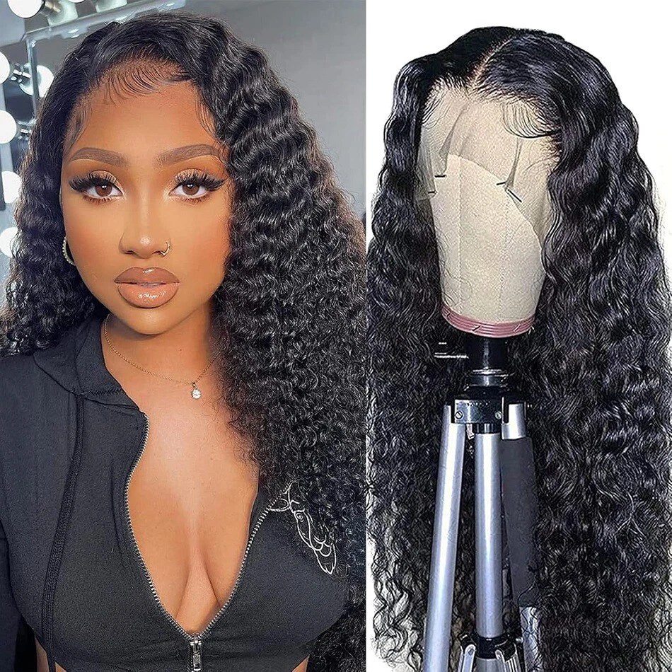 Water Wave Human Hair 360 Lace Frontal Wig High Ponytail Glueless Kinky Curly - Image 4 of 4