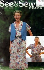 Butterick See & Sew 6492 Vintage Dress & Vest Sewing Pattern Size 14