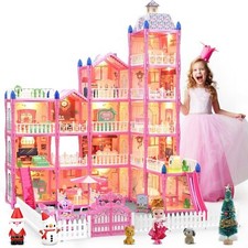 Doll House - 5 Stories, 15 Rooms, Christmas Theme, LED Lights, Accessories for G