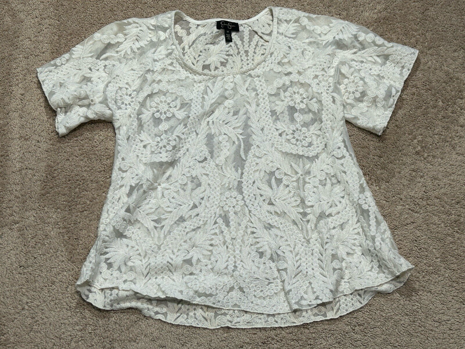 Jessica Simpson Womens Shirt Size Medium Ivory Lace Open Knit Classic Dressy