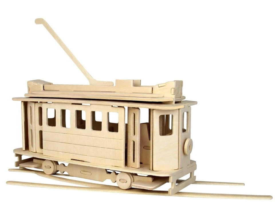 AXTOM Straßenbahn Typ 2 - 3D Holzbausatz Tram Bahn Holzpuzzle Steckpuzzle Wagen Holz