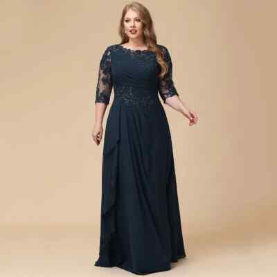 3 4 sleeve evening dresses plus size Ever-Pretty Inclusive Plus Size Sequin Bodice Evening Dress with Three Quarter Sleeves