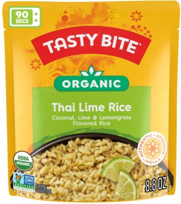 Tasty Bite Organic Thai Lime Rice - Vegan, Gluten-Free - Heat & Eat (Pack of 6)