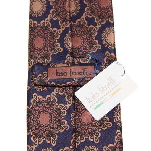 Italo Ferretti NWT Neck Tie in Navy Blue/Brown Pattern 100% Silk Made in Italy - Picture 7 of 10