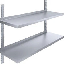 Commercial Wall Mount Shelf 16"x48" – 2-Tier Heavy Duty Stainless Steel Storage