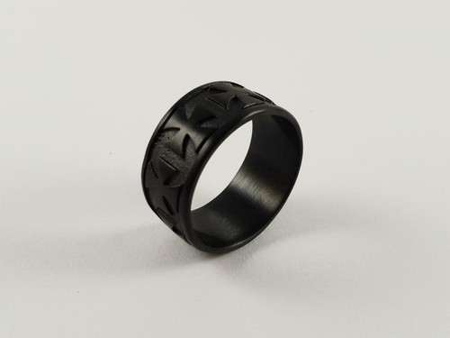 Men's Stainless Steel Maltese Cross Ring - Black & Silver Adjustable Statement Ring