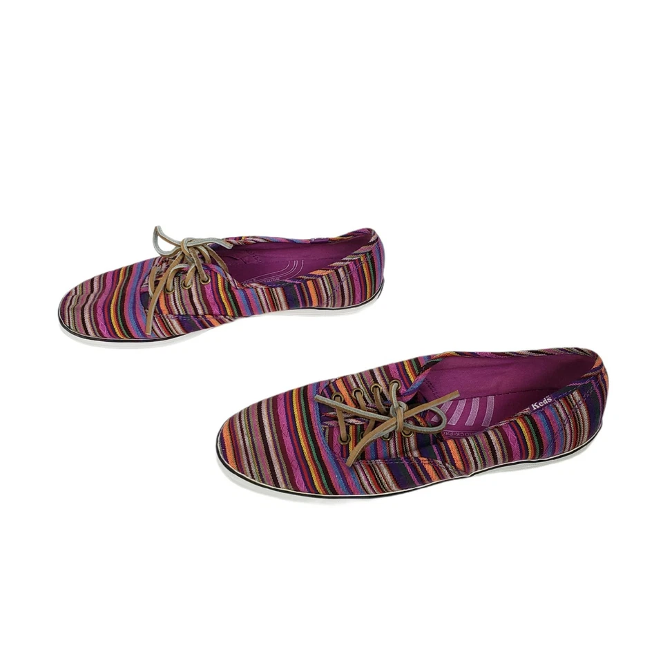 KEDS Striped SNEAKERS, Size 8.5, Pink, Blue, Burgundy, Green, EUC Leather Laces - Image 2 of 4