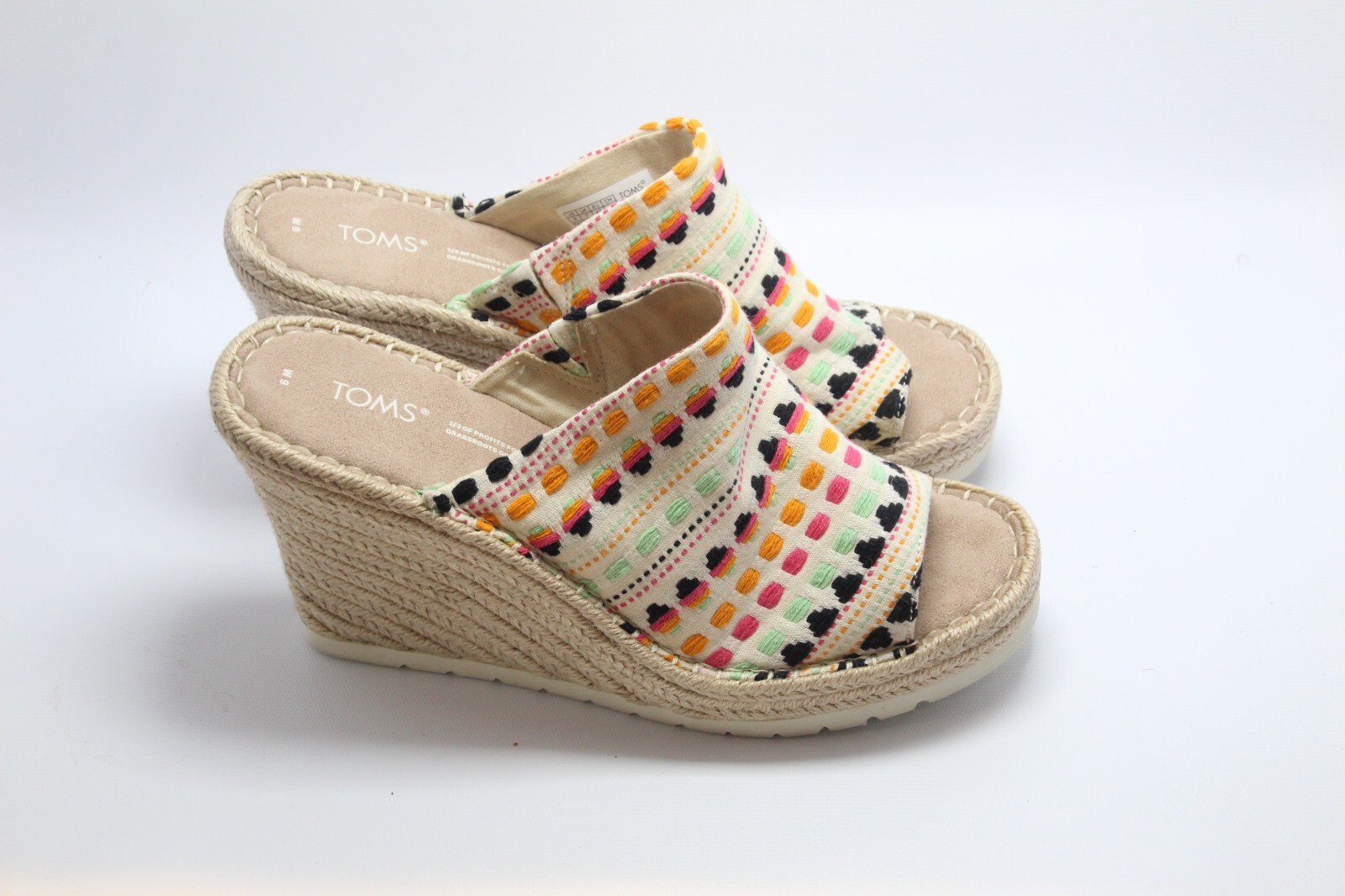 Toms Monica Mule Boho Woven Esperdrilles Embroidered Wedge Sandals