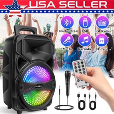 8" 1000W Portable Bluetooth Speaker Sound System LED DJ Party PA Remote FM USB