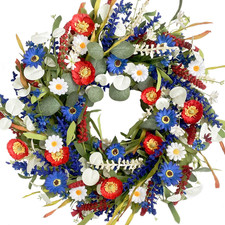 20 Inch Patriotic Wreath for Front Door - Independence Day Red White Blue Daisy