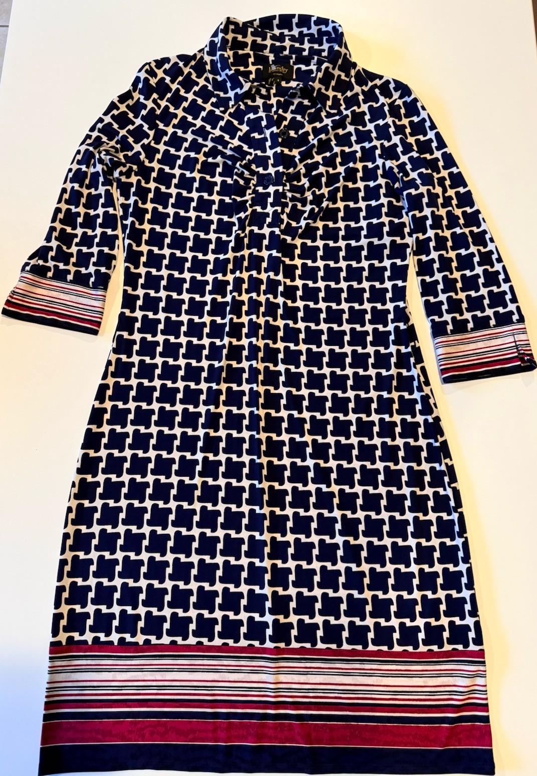 Laundry by Shelli Segal Geometric Shirt Dress Collared 3/4 Sleeve Size 8